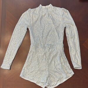 SHEIN Silver Sequin Long Sleeve Romper
